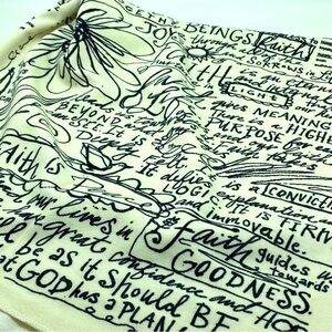 Poetic Threads Cream and Black Faith Based Script Print Scarf